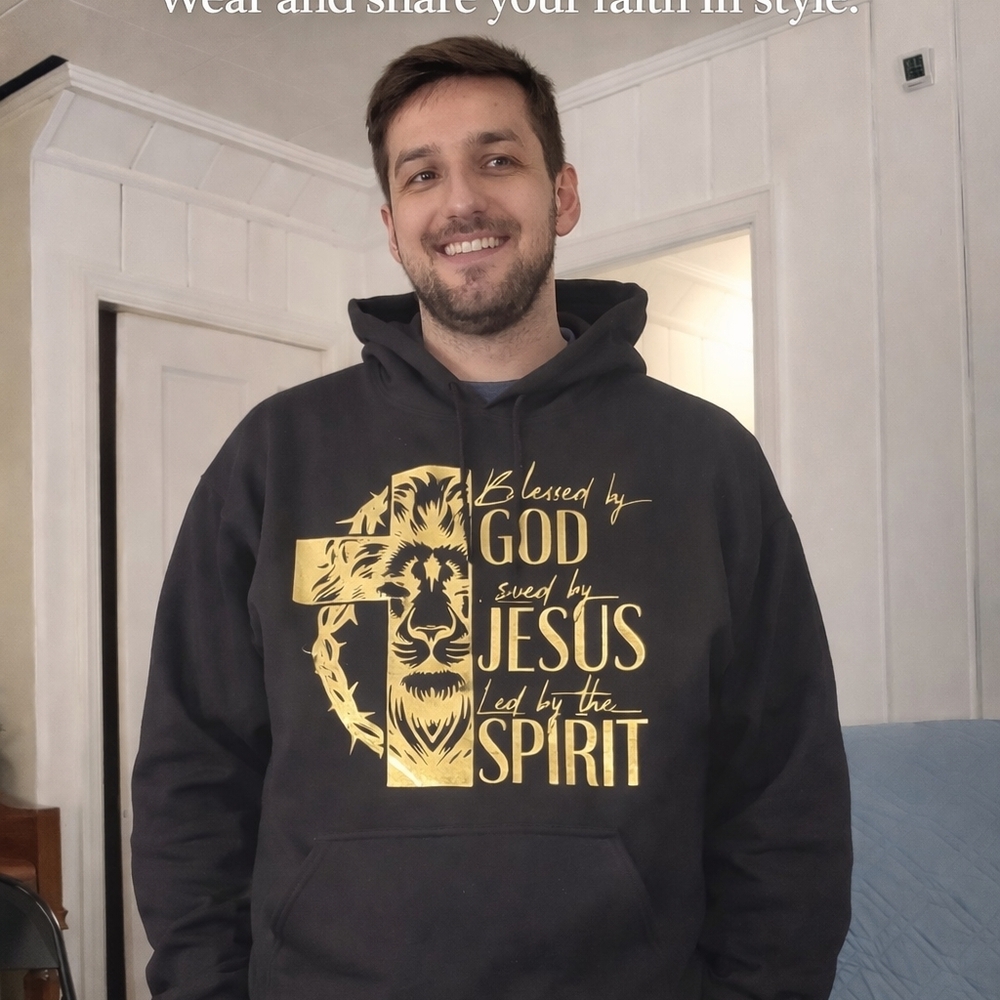 Men's Black Hoodie with Gold Print